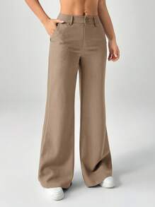 SHEIN PETITE 新款秋冬低腰休闲个性西装裤 - 咖啡棕 - 查看 6