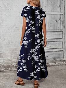 EMERY ROSE Casual Versatile Blue Ditsy Floral Elegant Pattern Women's Dress, Spring/Summer Chic Dress - Multicolor - View 2