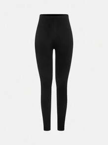 SHEIN Girlism 青少年女孩休闲瑜伽运动修身拉链领针织纯色上衣和高腰紧身裤套装，黑色返校装 - 黑色 - 查看 6