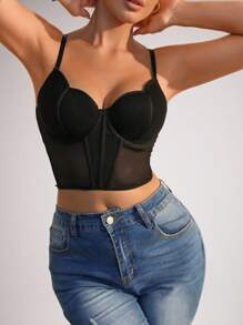 SHEIN Sujetador de malla en contraste con aro - Negro - Ver 1