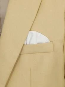 SHEIN 5 件套青少年男孩西装套装，包括缺口翻领西装外套、单排扣背心、半松紧腰裤、纯色白衬衫、领带，适合日常穿着、颁奖典礼、生日派对、婚礼、婚礼嘉宾、花童、戒童、返校 - 卡其色 - 查看 5