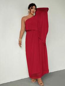 Firerie 新款夏季宽松雪纺网眼双层不对称长裙，黄色；适合情人节、音乐会、表演、约会、正式晚宴、舞会、婚礼季节、性感、优雅、通勤、返校、度假、海滩、浪漫、办公室女士、美人鱼风格、生日派对 - 酒紅色 - 查看 4