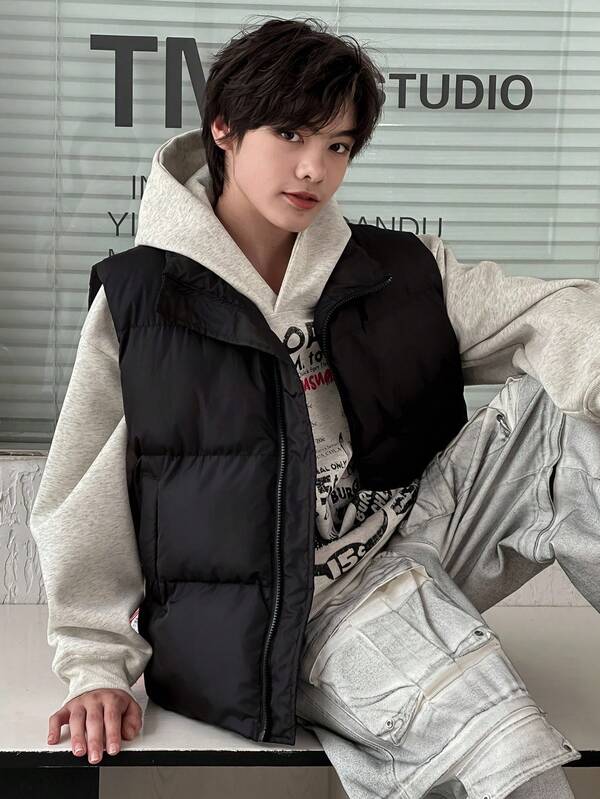 DAZY Chaleco casual suelto con cierre frontal de unicolor, chaqueta de invierno para adolescentes