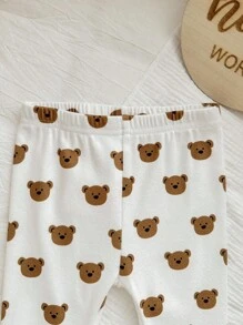 SHEIN Newborn Baby Girl Baby Boy Cute Casual Cartoon Print Long Sleeve Top And Elastic Waist Pants Pajama Set,Halloween Fall Winter - Multicolor - View 5