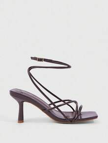 CUCCOO SZL Square Toe Low Heel Minimalist Brown PU Strap Women's High Heel Sandals For Christmas Spring Shoes - Brown - View 6