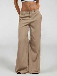 SHEIN PETITE 新款秋冬低腰休闲个性西装裤 - 咖啡棕 - 查看 8