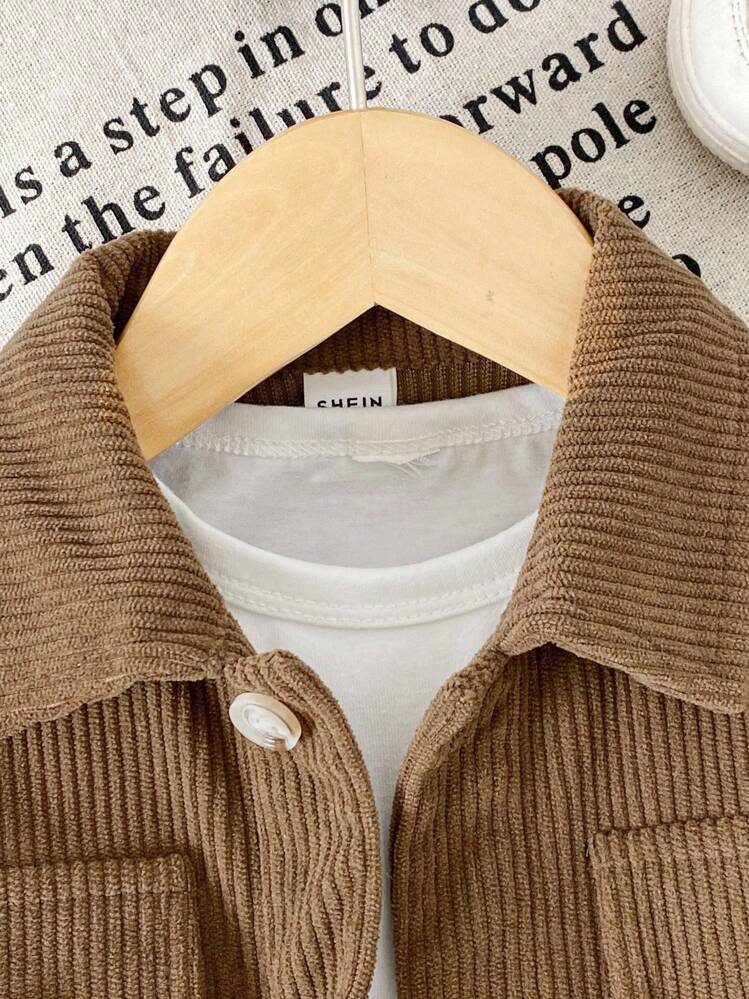 SHEIN 6M-3T Baby Boy Button Flap Collar Long Sleeve Shirt Jacket, Suitable For School, Casual, Holiday, Sports, Home Wear, Autumn Season, Children Clothing, Infant Clothing, Baby Outerwear, Jacket, Top Baby Boy Brown Jacket Baby Boy Corduroy Jacket Baby Boy Coats Baby Boy Jackets Baby Boy Corduroy Jacket Fall Winter - Brown - View 7