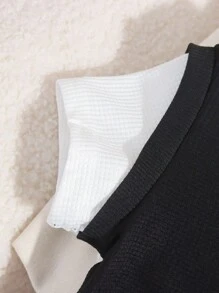 SHEIN 3 件套婴儿/男婴夏季套装：2 合 1 华夫格面料蓝色圆领上衣和短裤（带帽子），适合日常户外玩耍、上学、度假 - 优雅风格，适合家庭休闲、运动和聚会 - 黑色 - 查看 6