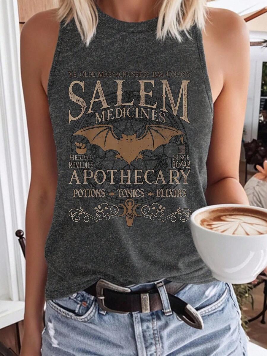 INAWLY ملابس علوية كاجوال برقبة دائرية من النساء، طباعة الحرف والخفافيش، متعدد الاستخدامات