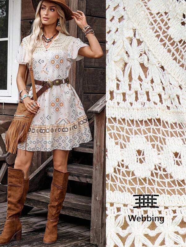 LanaWest Vestido holgado de estilo campestre con estampado para mujer, para uso diario