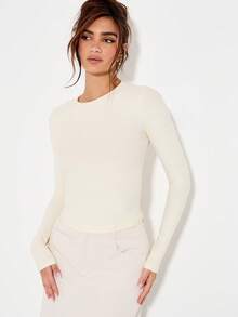 KIZN Long Sleeve Bodysuit Form Fitting Essential Layering Piece Elegant Ballet Bodysuit Seamless Base Layer Basic Crewneck Leotard Evening Event - Yellow - View 1