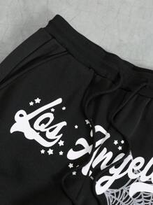 Manfinity Roghcode Manfinity Streetrush Men's Letter Print Contrast Color Zipper Hoodie And Sweatpants Casual Tracksuit Set - Black and White - View 7
