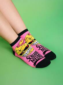 MADBALLS X SHEIN 3 双柔软透气吸湿排汗休闲女士短袜条纹时尚酷炫粉色和蓝色情侣短袜加固脚趾和脚跟，经久耐用，适合所有季节，适合夏季和冬季 - 彩色 - 查看 5