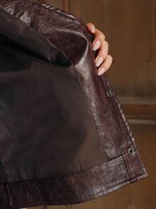 Anewsta Women's Floral Print Fringed PU Leather Single Breasted Vest Jacket - Maroon - View 11