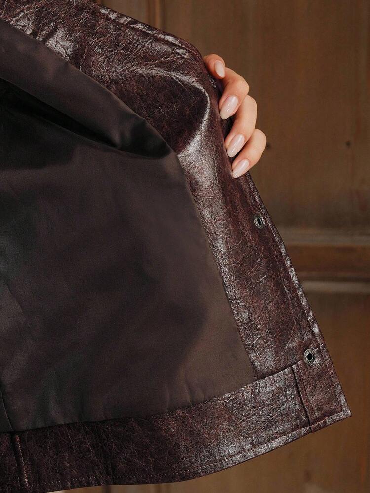 Women's Floral Print Fringed PU Leather Single Breasted Vest Jacket