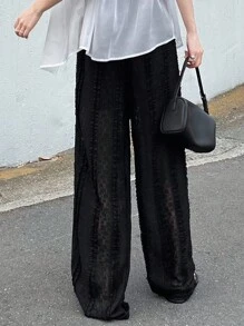 FRIFUL Women's Elastic Waist Ruffle Hem Wide Leg Loose Fashion Pants
