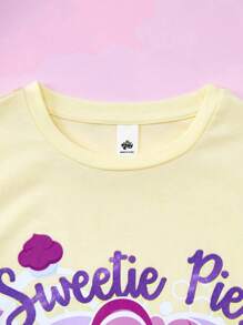 My Little Pony X SHEIN 青少年女孩休闲可爱卡通字母印花宽松短袖 T 恤，夏季 - 黃色 - 查看 3