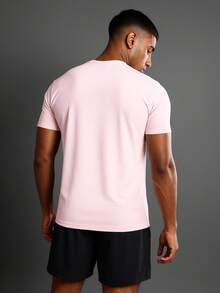 SUMWON Performance Muscle Fit Training Tee Round Neck Short Sleeve Moisture Wicking Breathable Gym Workout Running Athletic T Shirt With Reinforced Seams - Pink - View 2