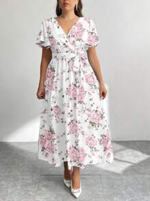 Firerie Casual Minimalist Vintage Floral Pattern Loose Plus Size Dress, Suitable For Spring/Summer Flowy Dress Boho Suitable For Going Out Chic Dress - Multicolor - View 5