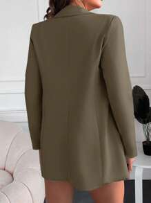 RueChic Turn-down Collar Double-breasted Blazer Jacket - Olive Green - View 2