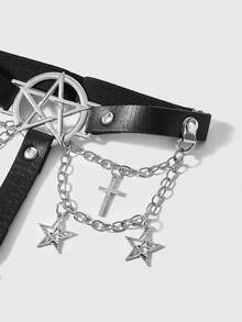ROMWE 2 chiếc dây chuyền hình ngôi sao năm cánh rỗng màu đen dành cho nữ trang trí garter chân phong cách Goth, thích hợp làm phụ kiện Halloween - màu đen - Xem 2