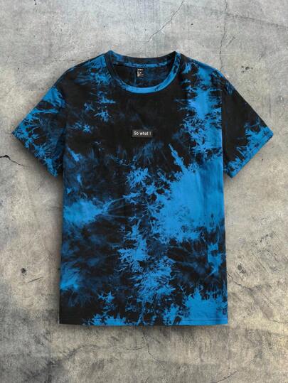 AXEPEAK Men Tie Dye Letter Patched Detail Tee, Summer
