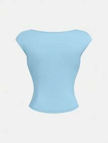 Áo thun nữ sinh màu xanh nhạt, nhún ngực, dễ thương, dễ thương, mặc hàng ngày khi đi dã ngoại ngoài trời mùa xuân, thích hợp cho nhiều dịp khác nhau - Màu xanh nhạt - Xem 2