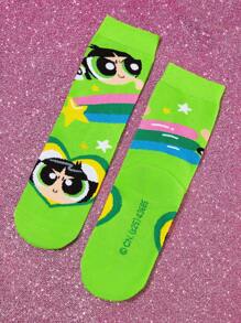 THE POWERPUFF GIRLS X SHEIN 3 Pairs Blossom, Bubbles, Buttercup Pattern Cotton Soft & Breathable Moisture-Wicking Kids Mid-Calf Socks Colorful Cute Crew Socks Reinforced Toe & Heel For Durability Unisex For Boys & Girls All Seasons All-Match School & Outdoor,Y2K - Multicolor - View 9