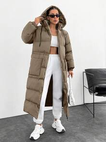 SHEIN Cottnline Waterproof, Keep Warm Feature, Double Colored Drawstring Detailed, Puffer Wintercoat - Beige - View 6