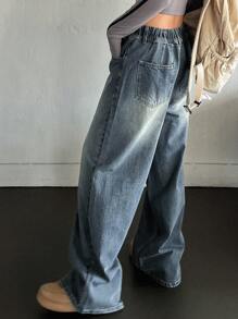 SHEIN Teen Girls Y2K Casual Comfortable Elastic Waist Low Rised Wide Leg Jeans,Baggy Jeans,Girls Fall Autumn Winter Clothes Outfits,Back To School Homecoming Outfits,Business Casual Outfits Girl,Streetwear Punk Clothes Outfits, Y2k Jeans, Baggy Jeans Women, Wide Leg Jeans Women, Loose Jeans, Baggy Jeans For Teen Girls