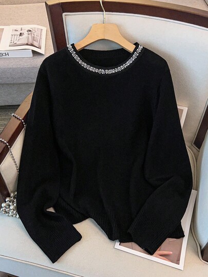 GlowEve CURVE 秋冬大码休闲串珠装饰圆领毛衣