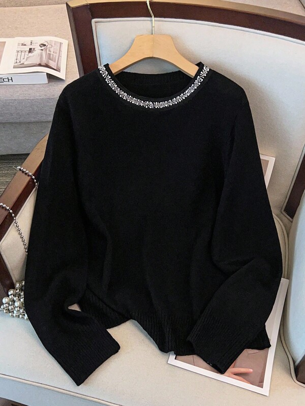 GlowEve CURVE 秋冬大码休闲串珠装饰圆领毛衣