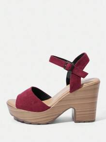 Styleloop 女士高跟凉鞋，编织度假风格，波西米亚风装扮，适合万圣节、圣诞节、派对 - 酒紅色 - 查看 2