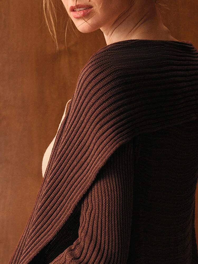 ASYMMETRICAL HEM SHAWL COLLAR RIBBED KNIT CARDIGAN