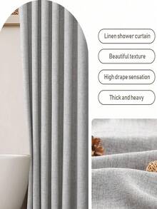 SHEIN ستارة حمام سميكة من قماش الكتان الاصطناعي الرمادي مع خطافات معدنية - قماش ثقيل ومقاوم للماء وسريع الجفاف لخصوصية الحمام وديكور، اكسسوارات الحمام ديكور المنزل ديكور الخريف عودة إلى المدرسة - رمادي - مشاهدة 5