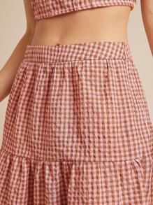 WESTFADE Cotton Blend Gingham High Waist Ruffle Tiered Maxi Skirt Back To School Fall Clothes Country Summer Beach Vacation - Multicolor - View 4