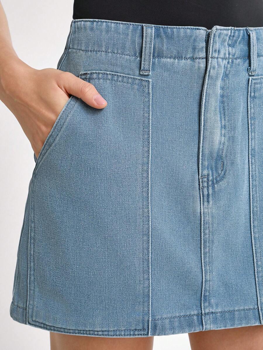 Daynim Women's Casual Vacation Denim Mini Skirt  Loose Wide Leg - Light Wash - View 1