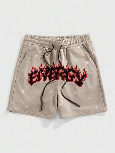 Street Life Men's Summer Casual Sparkling Rhinestone Embroidered Shorts