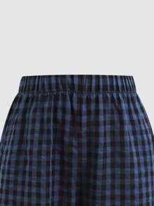 SHEIN 青少年女孩宽松休闲简约舒适领口小熊刺绣家居服睡衣套装 - 藏蓝色 - 查看 5