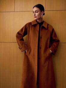 MOTF PREMIUM 斜口袋扣带大衣 - 棕色 - 查看 7