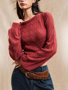 Easelle 秋冬镂空后背蝴蝶结毛衣 砖红色复古游牧风修身后背蝴蝶结复古红色针织衫 初秋 - 玫瑰紅 - 查看 6