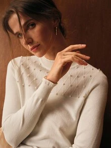 MOTF PREMIUM SUÉTER SLIM FIT COM PÉROLA FALSA