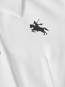 SHEIN 青少年女孩休閒印花鈕扣領長袖修身襯衫，春秋款 - 白色 - 查看 4