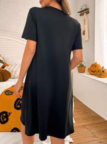 SHEIN Camisón de maternidad de manga corta con estampado de elementos de Halloween "Luz de luna y mamá"