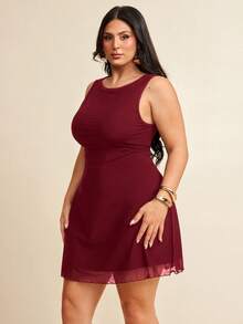 SHEIN BAE Plus Size Women's Sleeveless Mesh Dress, Spring/Summer