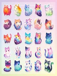 SHEIN 50 Stück süße Katzen Aufkleber, bunte Kawaii Katzen Aufkleber für Wasserflaschen, Laptops, Handys, Skateboards, Gitarren, Gepäck, Scrapbooks, Helme, Fahrräder, Motorräder, Autos, wasserfeste Vinyl Aufkleber für Kinder, Jugendliche, Erwachsene, Sternenhimmel Katzen Themen Aufkleber Pack, süße Dinge, Geburtstagsgeschenke, Einschulung, Halloween, Weihnachtsgeschenke