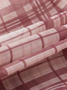 lacRébo 复古风透明格纹泡泡袖衬衫 返校节上衣 秋季女装 返校节上衣 外出上衣 秋冬