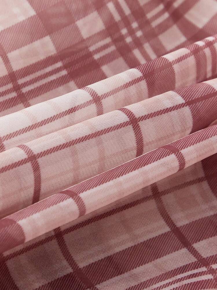 Vintage-Style Sheer Checked Blouse With Puff Sleeves Homecoming Top Spring Women Clothes Chic Top Going Out Top Spring Summer Pink Plaid Top French Style Parisian Style