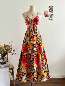 Soleia 女式花卉豹纹镂空腰吊带连衣裙 - 彩色 - 查看 1