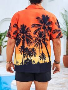 Manfinity Swimmode 男士热带印花衬衫和短裤沙滩装 - 亮橙色 - 查看 2